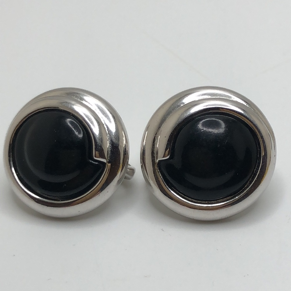 VTG Nina Ricci Nostalgic Classy Silver Plated Earrings Black & Silver